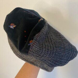 Patchwork Wool Blend Beret Hat With Gray Lining By M. Gregg Studio